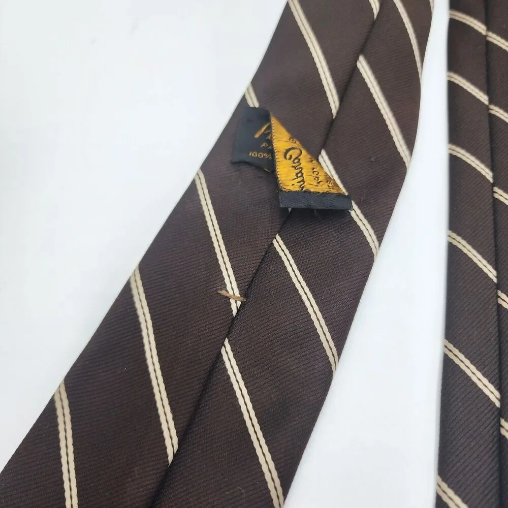 Vintage Pierre Cardin Classic 58” Men Tie 100% Imported Polyester Brown Stripe